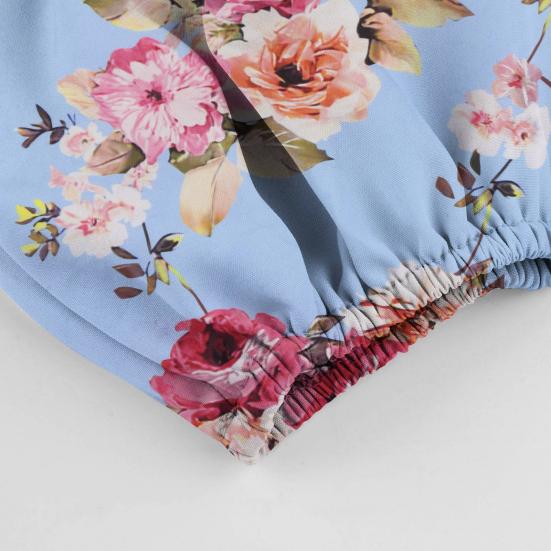 Dámská halenka s květinovým potiskem, kříženými ramínky, odhaleným pupíkem, odhalenými rameny, lucernovými dlouhými rukávy, pulovrový top, klubové oblečení