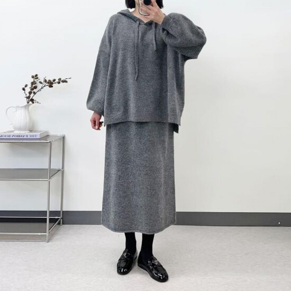 Mizqz Women Hooded Knit Skirt Set Winter Fall 5588