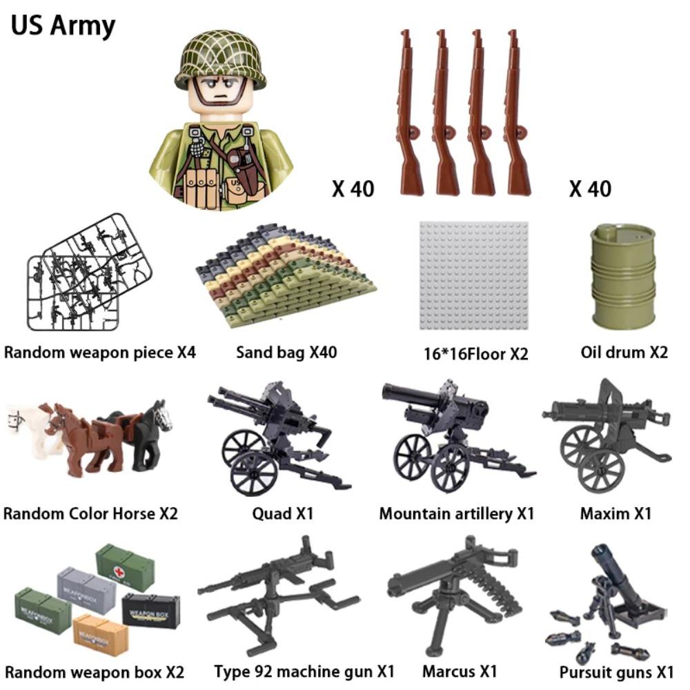 WWII Infantry Military Soldier War National Army Mini Gun Weapon Models Building Blocks Building Blocks Toys for Kids