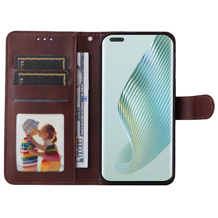 „Honor Magic5 Pro Calf Texture“ telefono korpuso stovas Telefono dėklas Odinis telefono dangtelis su dirželiu