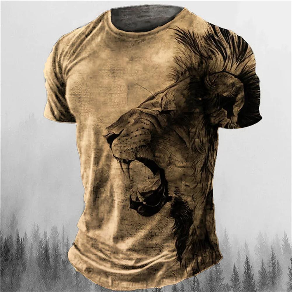 Men's T-Shirt 3d Animal Print Short-Sleeved O-Neck Top 3d Casual Street Men's T-Shirt Oversized Retro T-Shirt Men's Clothing