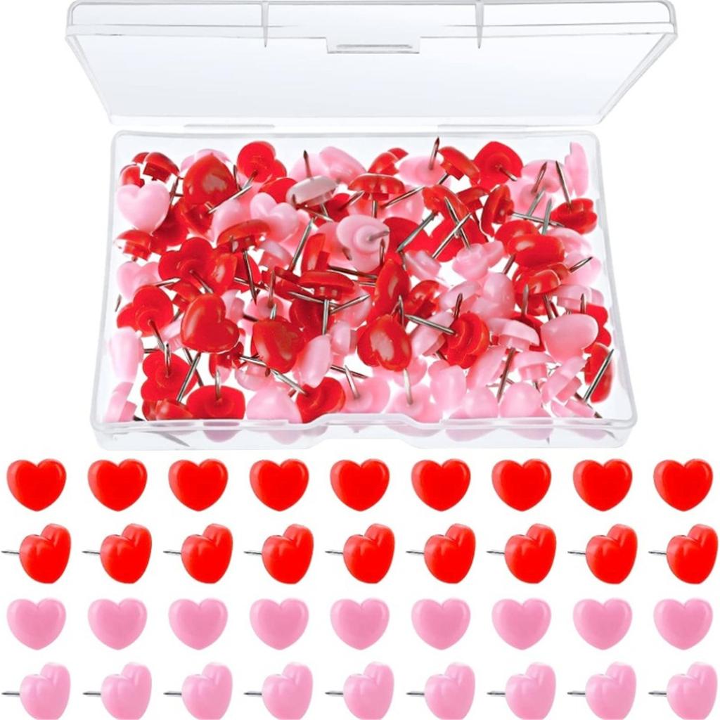 100 Pcs/Box Heart Push Pins Map Tacks Decorative Pushpins Poster Pins Notice Board Pins for World Map Fabric Marking