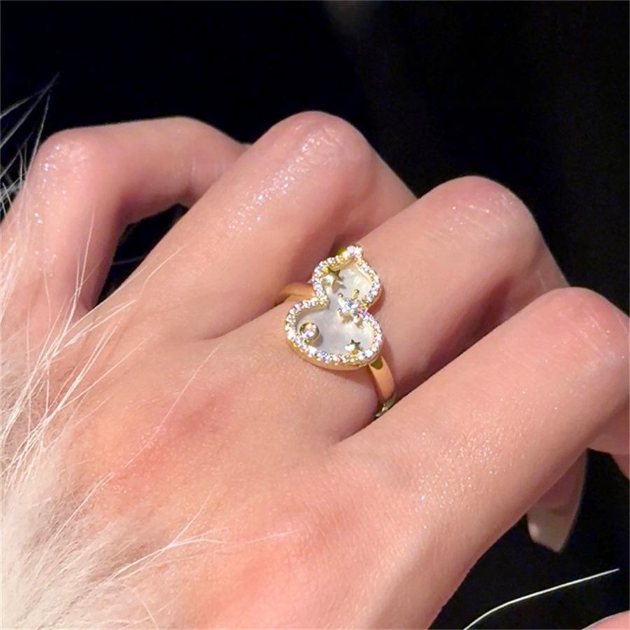 New Chinese gourd fritillary ring women s non-fading design flash diamond opening adjustment ring