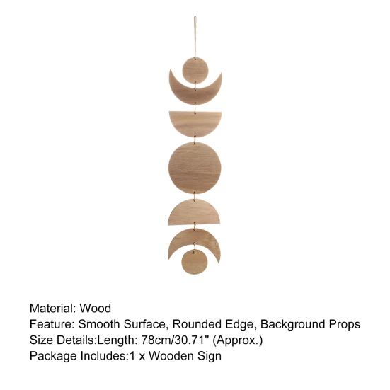Space-saving Wall Hanging with Lanyard Wood Nordic Style Moon Phase Ceiling Ornament Home Decoration