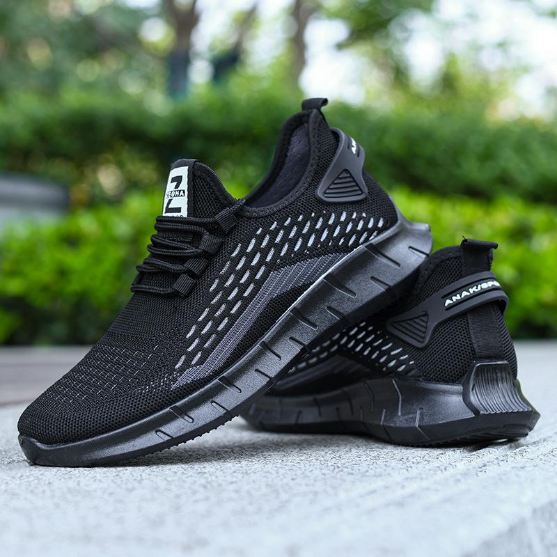 Fashion Casual Sports Shoes for Men Fly Woven Breathable Shoes Mesh Lightweight Shoes Round Head Solid Colour Non-slip Zapatillas Hombre