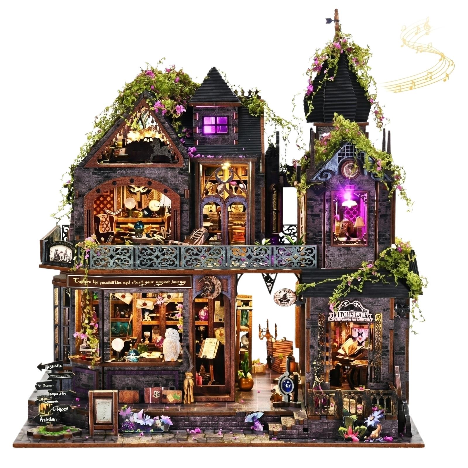 Castle DIY Small House Model, Handcrafted Assembly Building Wooden Small House One Size