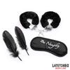 3 Piece Set Blindfold, Handcuffs and Feathers Black