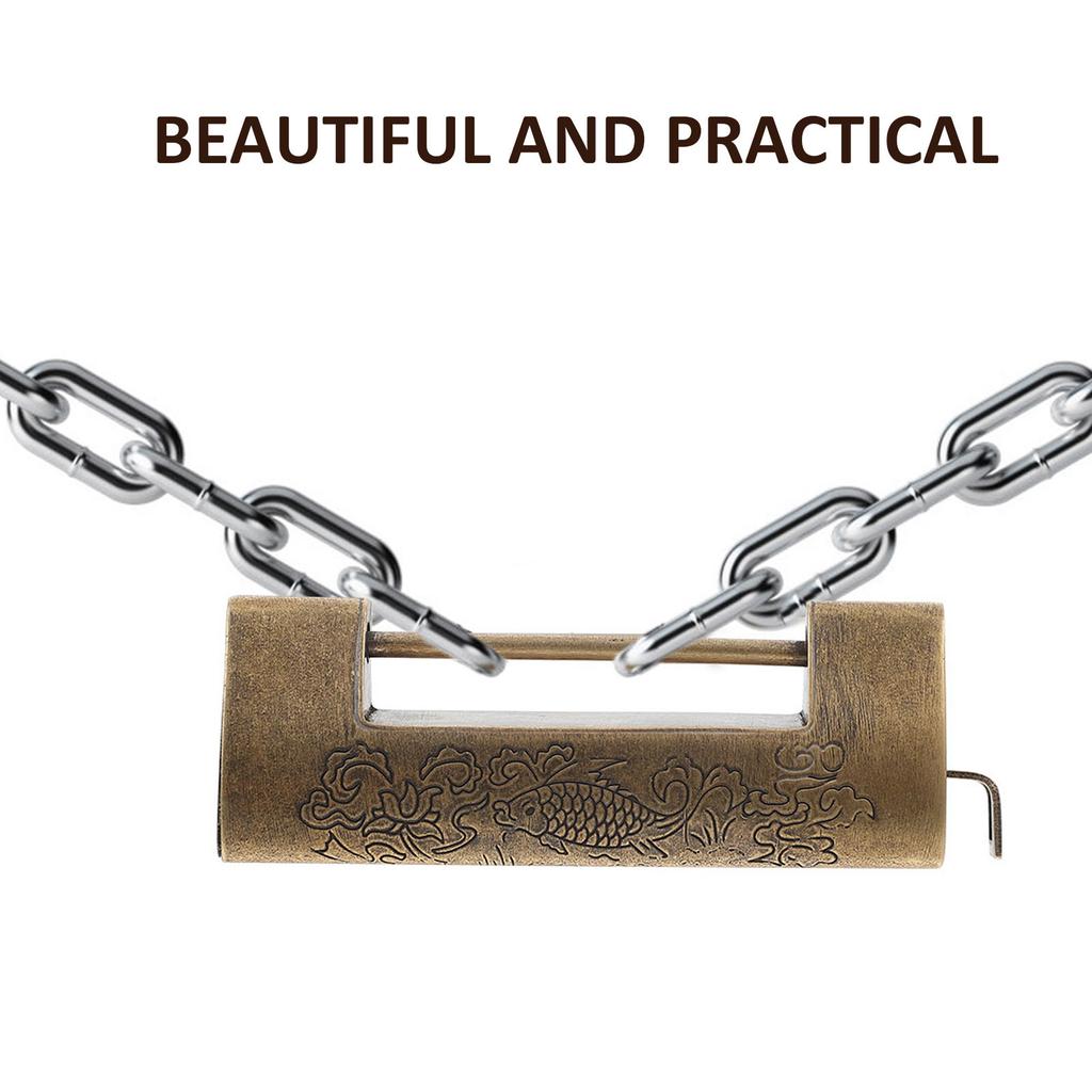 1Set Retro Horizontal Opening Lock Vintage Engraved Chinese Style Padlock for Wooden Box Jewelry Cabinet Drawer