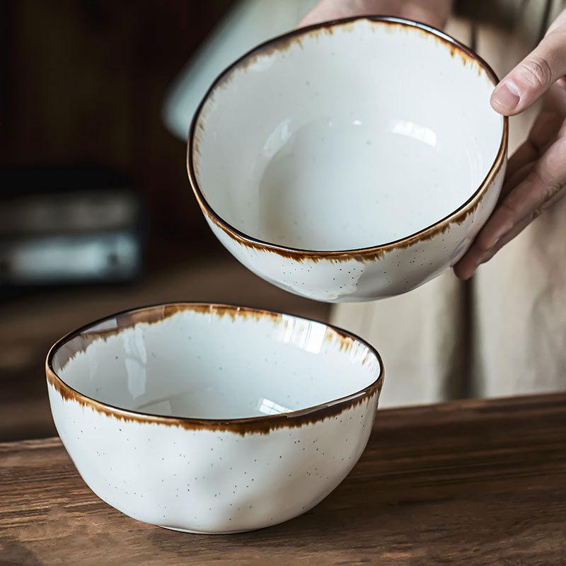 High-Value Ceramic Noodle Bowl Japanese-Style Home Restaurant Round Bowl Creative Brown Edge Small Bowl Japanese-Style Retro Tableware Bowl