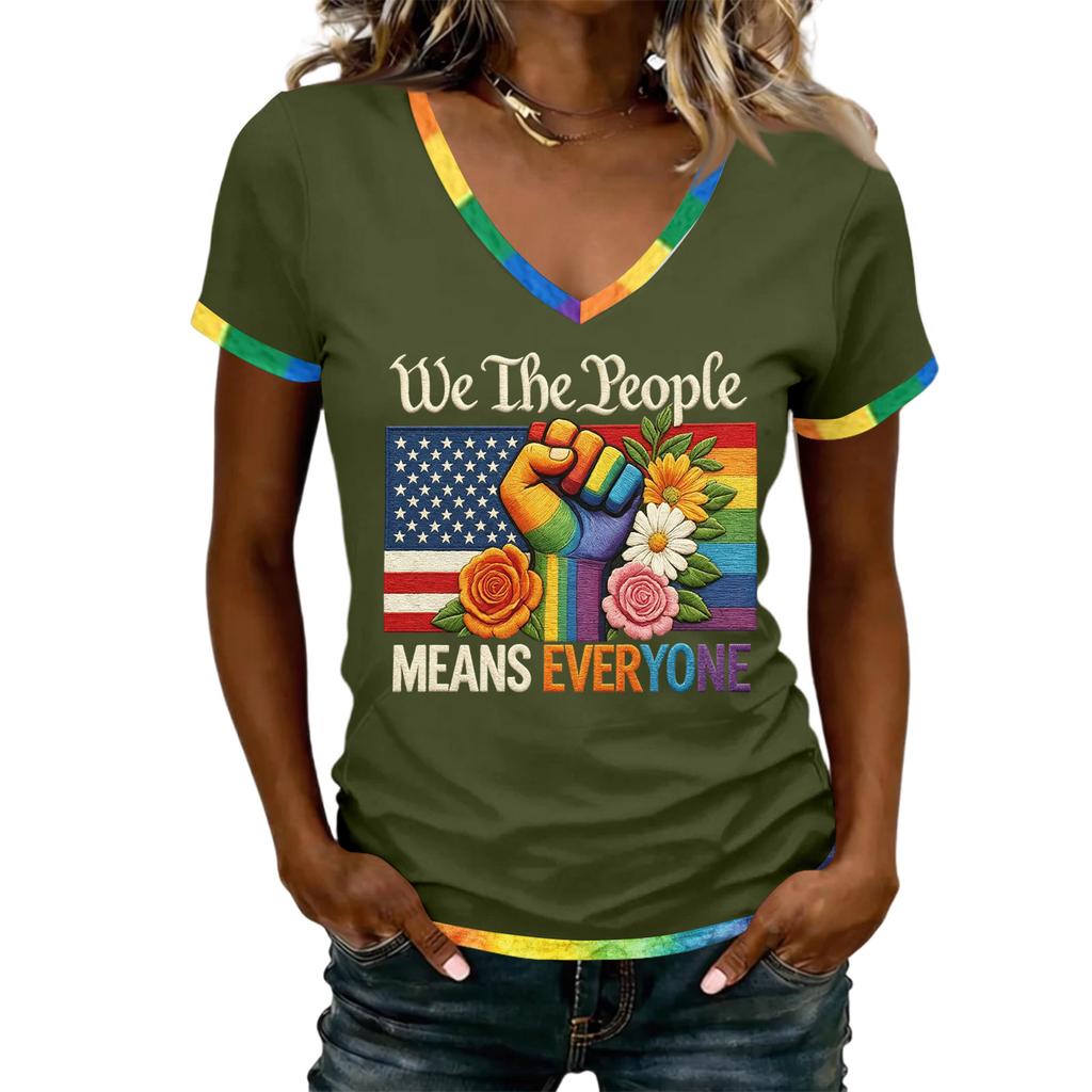 Women Casual V Neck Short Sleeve T Shirt Patriotic Print 250th Anniversary Independence Day Tee Top Lightweight Soft Fabric