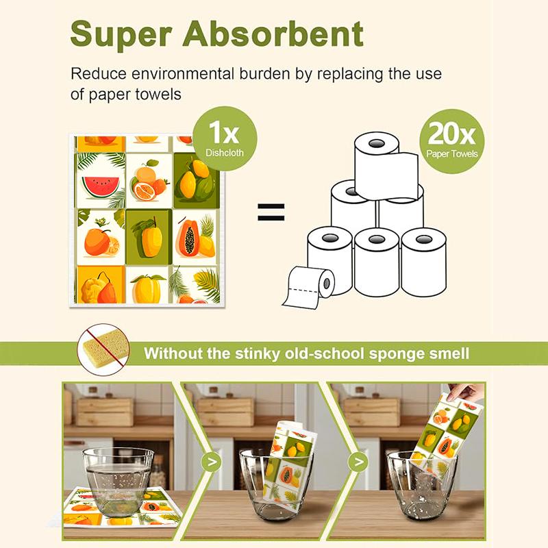 Cleaning Cloth Reusable Kitchen Dish Towels Eco-friendly Microfiber Orange Fruits Print Dishcloths Lint Free Washable Duster Rags Tea Towels 9*7inch