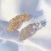 Korean Rhinestone Leaf Hairpin - Diamond Feather Duckbill Clip for Women