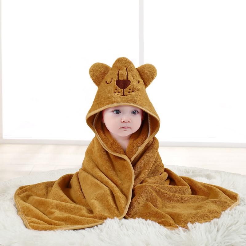 Hooded Cartoon Baby Bathrobe Cloak - Soft Coral Fleece Quick-Dry Blanket for Mother and Baby