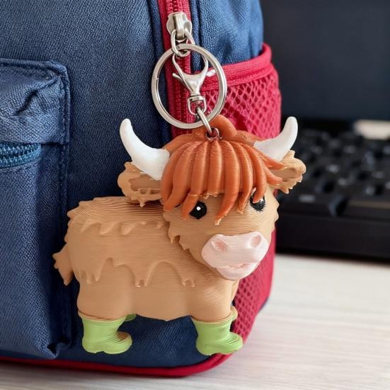 Highland Cow Keychain 3D Printed Animal Bag Pendant Cute Cow Gifts for Women Cowgirl Backpack