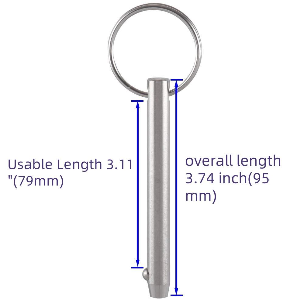 316 Stainless Steel Quick Release Pin – 6.3mm X 95mm Overall, 79mm Usable Length, Bimini Top Marine Hardware (0.25" X 3.74", Usable 3.11")