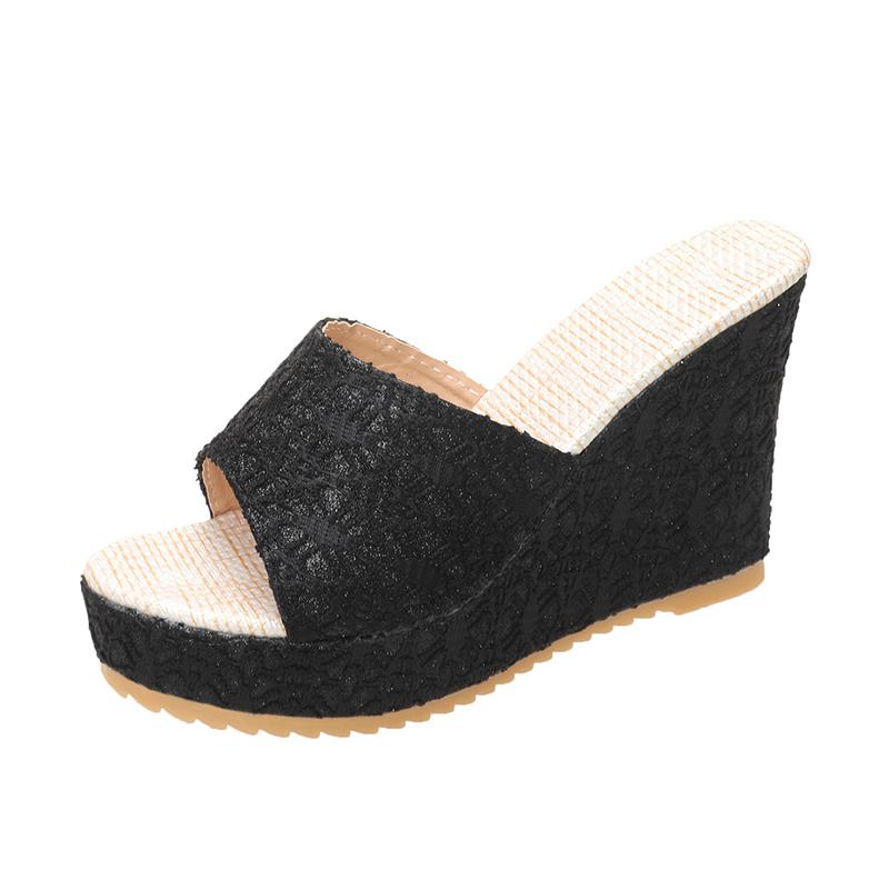 2024 New Summer High Quality Women's Slippers Fashion Open Toe Solid Color Large Size Wedge Women's Super High Heel Beach Shoes