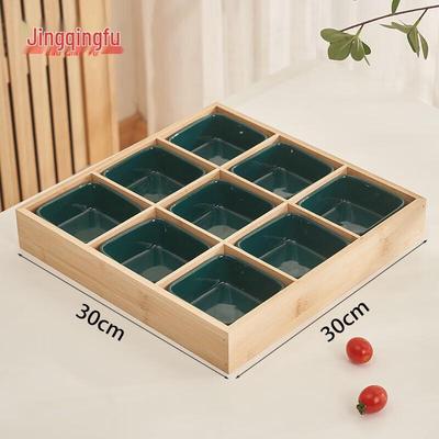 Nine-Grid Wooden Serving Tray for Snacks and Hot Pot
