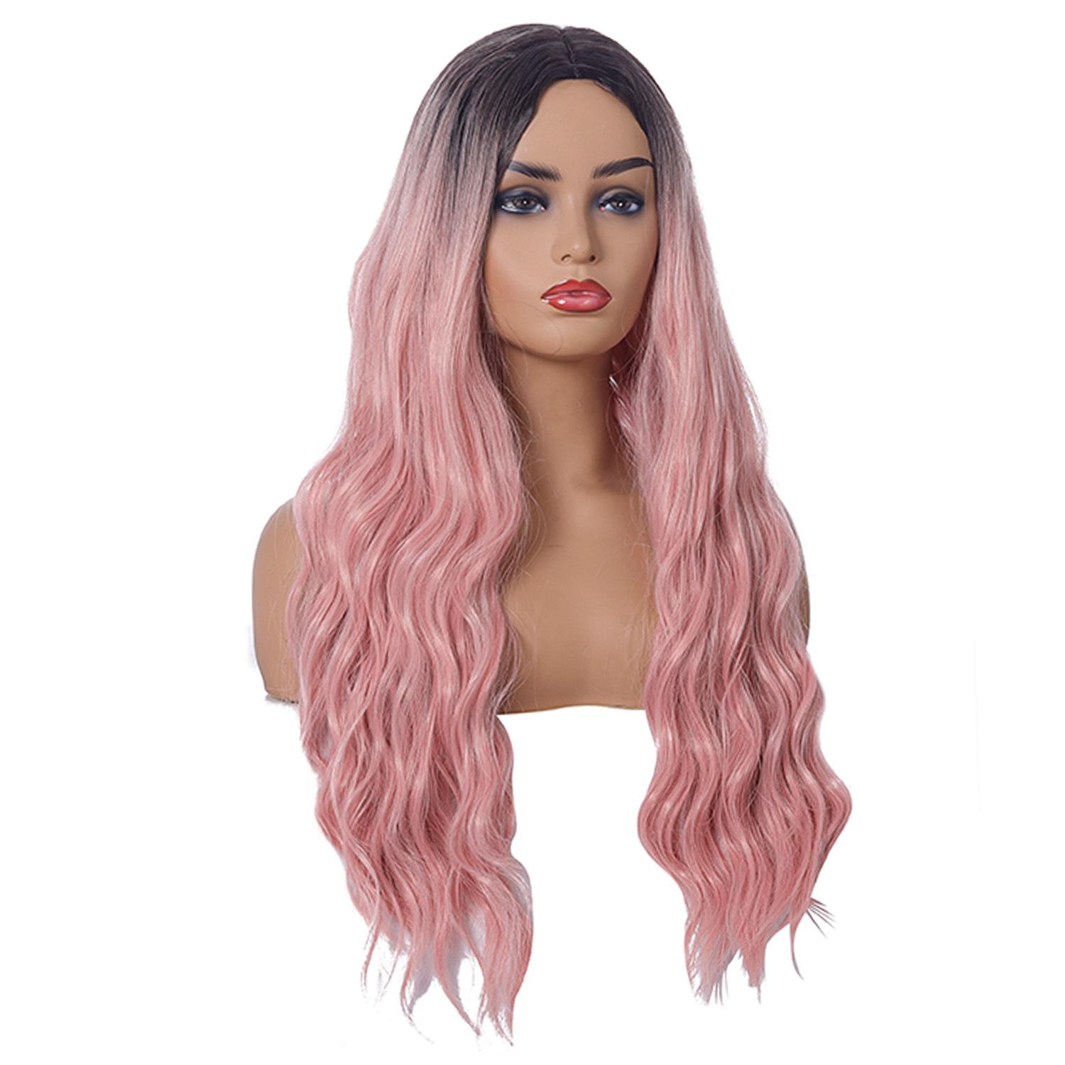 

European & American Women s Wavy Curly Wig Cap, Gradient Long Hair, 12 Colors Available