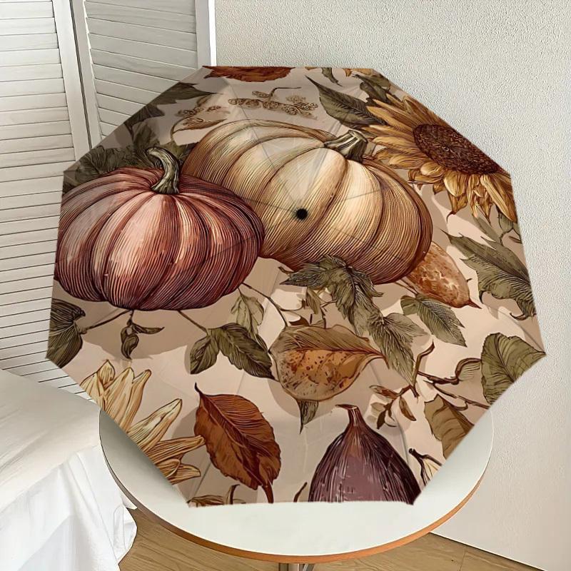 1PC Pumpkin Sunflower Umbrella-8-Rib Reinforced, Automatic Open, Lightweight & Durable, Fashion Accessory for Outdoor-D385