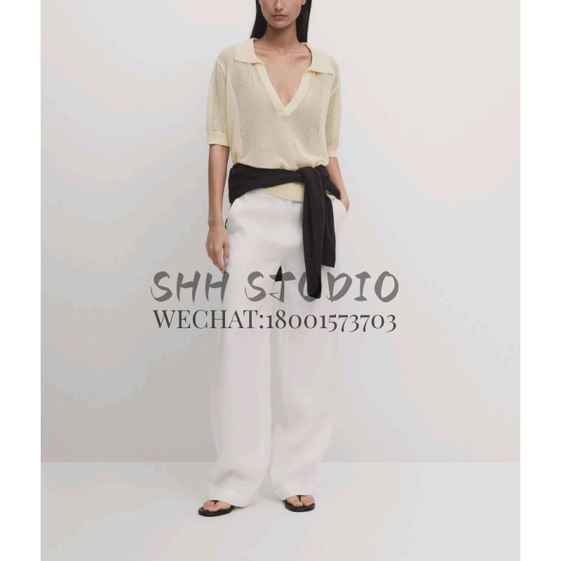 MD Spring New French Style Casual Commute Style Lightweight Breathable Mesh Short Sleeve Polo Collar T-shirt 6218583