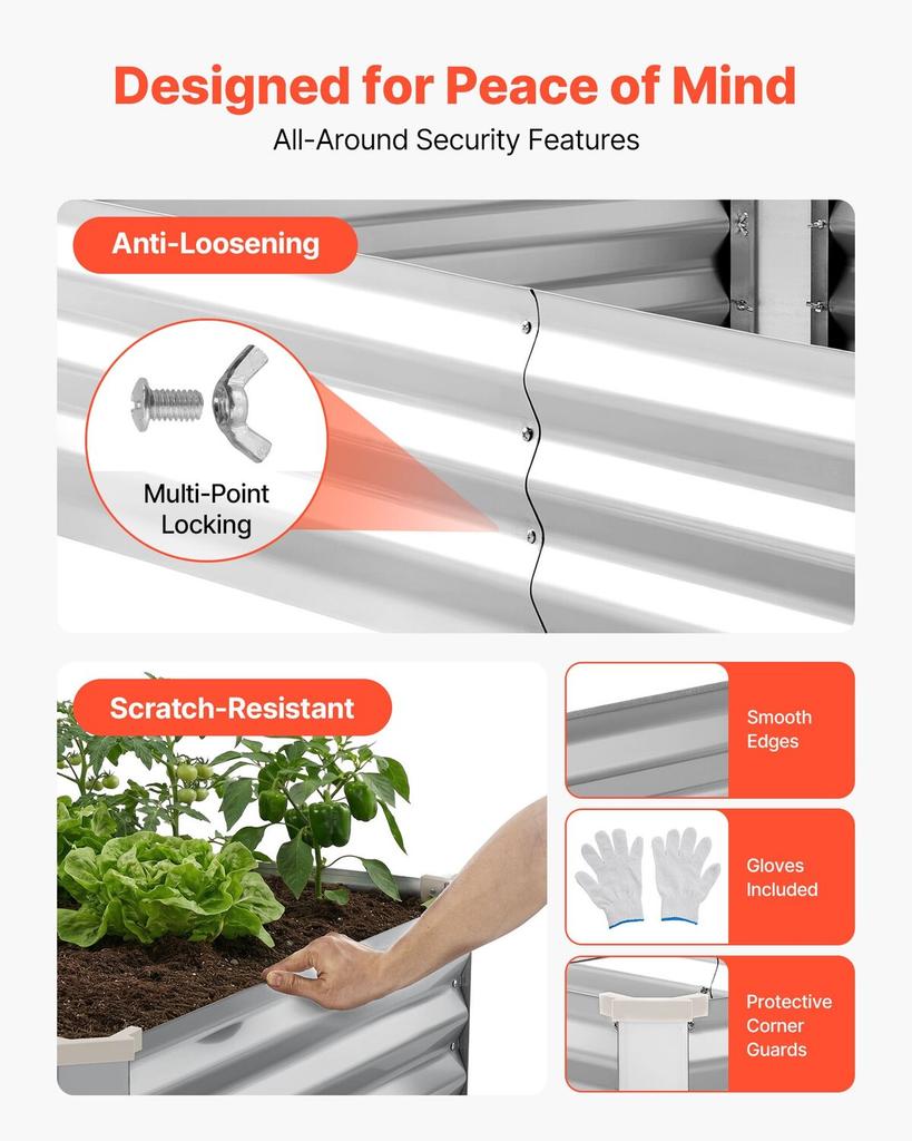 2 Pack Galvanized Raised Garden Beds, 180 X 90 X 30 Cm, Rectangular Metal Planter Boxes Kit Outdoor, Bottomless Elevated Planting Box with Gloves,