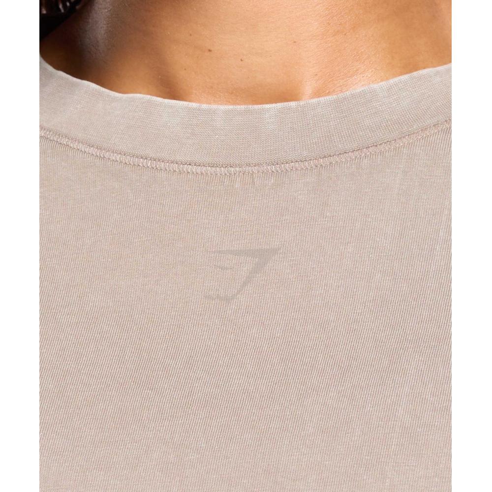 Gymshark Gslc Washed Graphic Crop Top Linen Brown B4b3c Nc2g