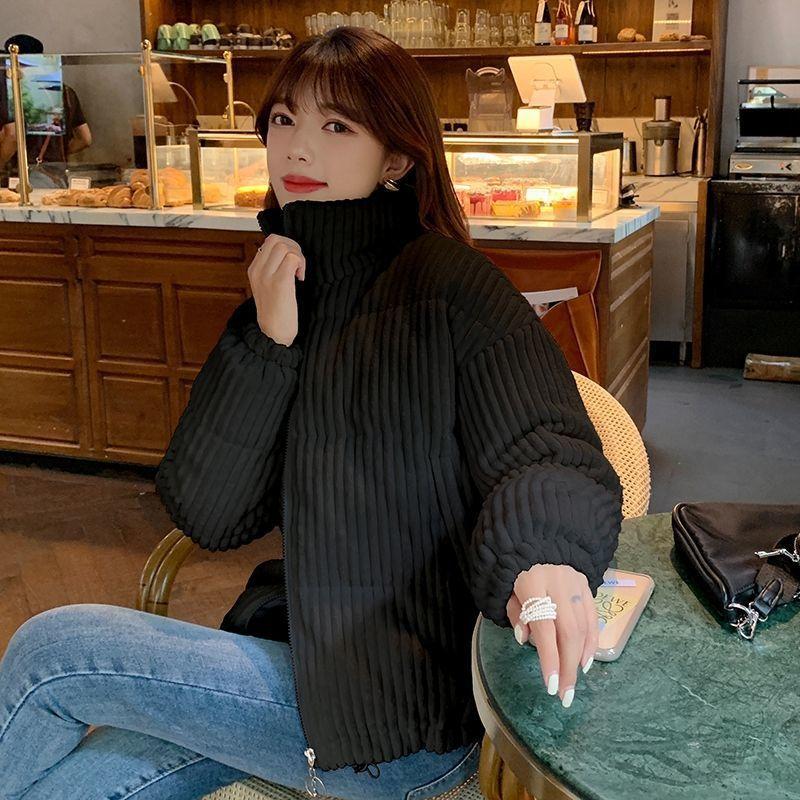 Geacă de damă din catifea cu căptușeală de bumbac pentru studente, Palton scurt stil coreean, Palton mic de iarnă din bumbac, Palton pâine gros și larg