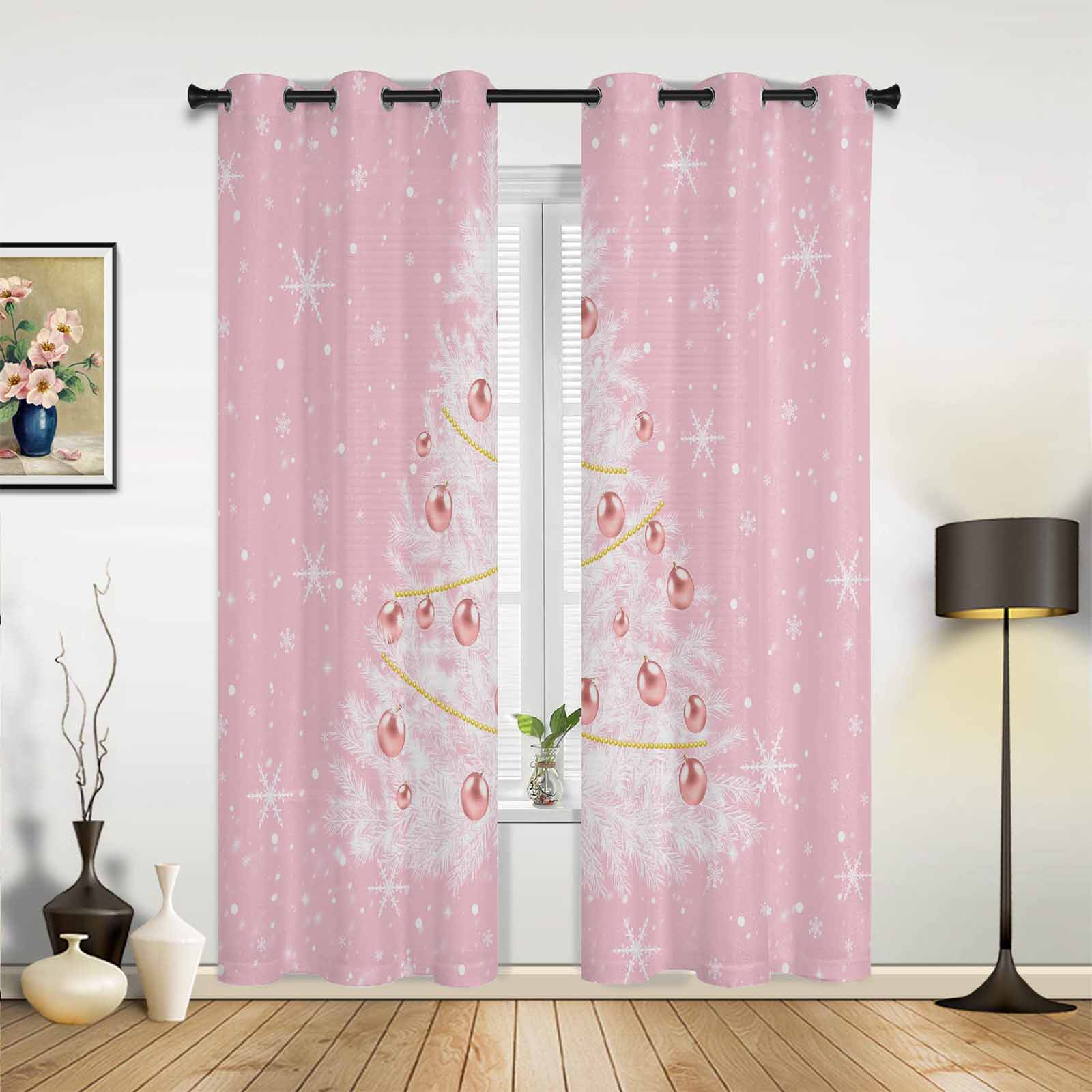 

Christmas Tree Lights Theme Hall Curtains Living Room Kitchen Boy Girl Bedroom Long Window Curtain Home Decor Made Of Polyester Washable Great Ready W100*H130(CM)-Hooks&2PCS