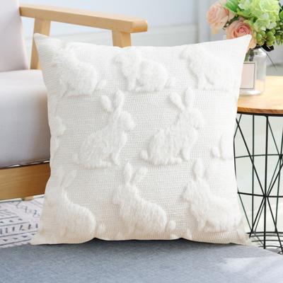 Plush Rabbit Pillow Cover 18 X 18 Inch Throw Pillow Cover Farmhouse Decor Pillow Case with Invisible Zipper for Sofa Bed Car Spring Decoration