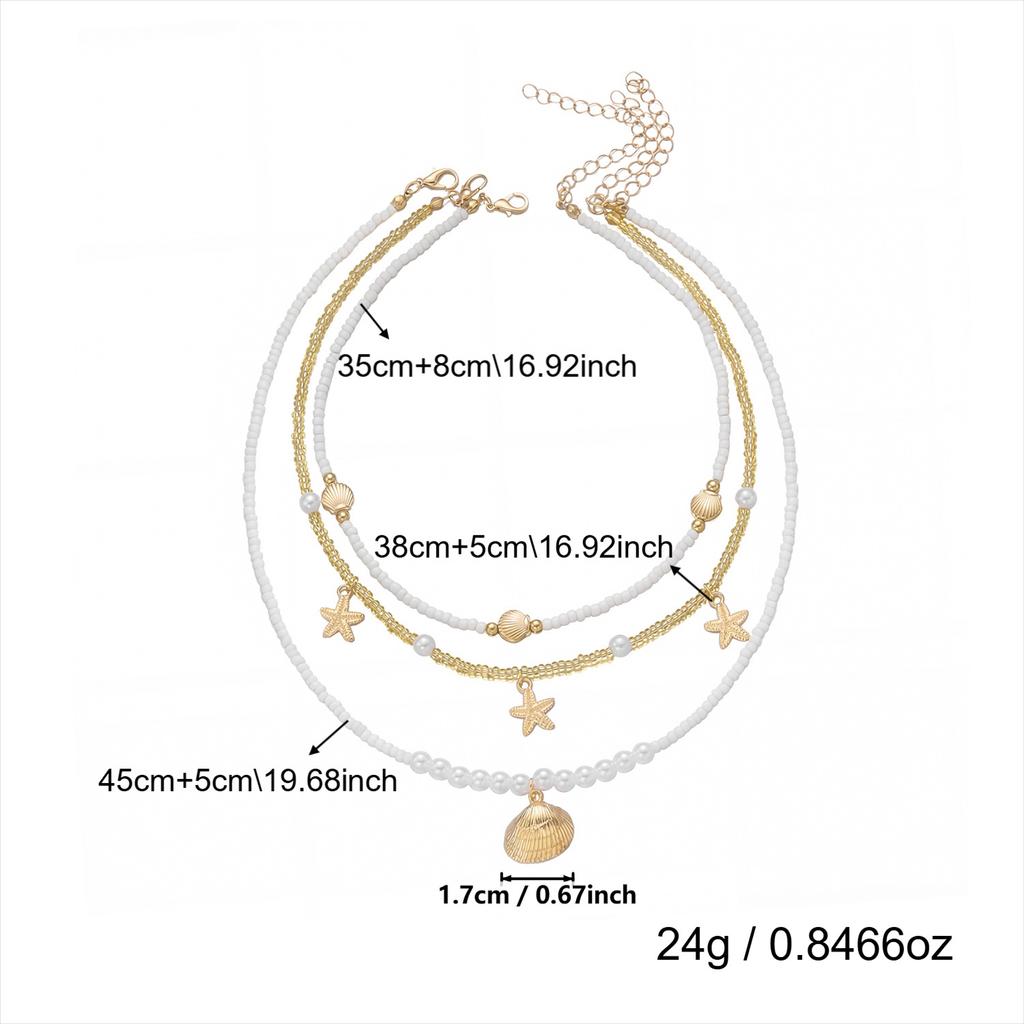 Damen Bohemian Resort Stil Seestern Perle Mehrschichtige Halskette Vielseitiges Strandaccessoire