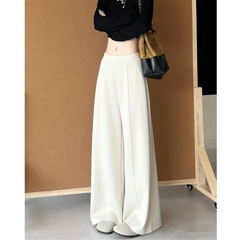 Women's Casual High-Waisted Light Gray Wide-Leg Sweatpants - Petite Spring Sportswear