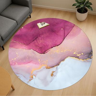 1pc Marble Texture Gold Leaf Round Chair Mat Area Rug - Non-Slip, Floor Mat for Office, Bedroom, and Indoor Decor C1125600
