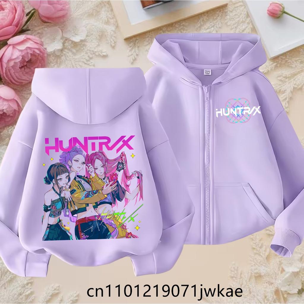 2025 New Purple Jacket Boys' and Girls' Sportswear Children's Top Hoodie KPop Devil Hunter Zipper Hoodie