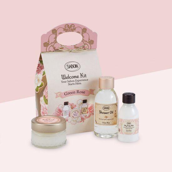 Sabon Welcome Kit Green Rose Planning (Shower Oil 100ml + Body Scrub 60g + Silky Body Milk 50ml)