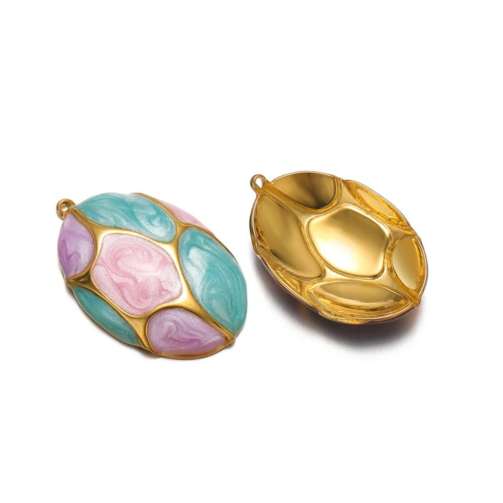 5pcs Stainless Steel Enamel Dinosaur Egg Charms Pendants for DIY Children Necklaces Boho Jewelry Earrrings Making Supplies