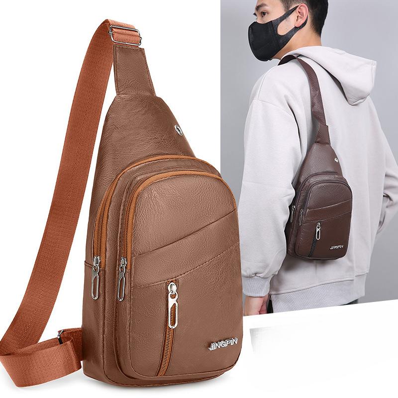 Men's Chest Bag Pu Leather Fashion Commuter Portable Shoulder Bag Large Capacity Leisure Joker Travel Messenger Bag Tide.