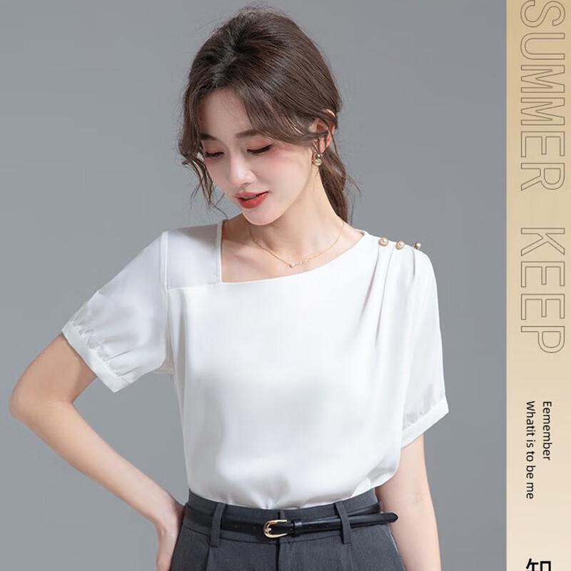 HANMANKE Women s Asymmetrical Shoulder Short Sleeve Blouse XL