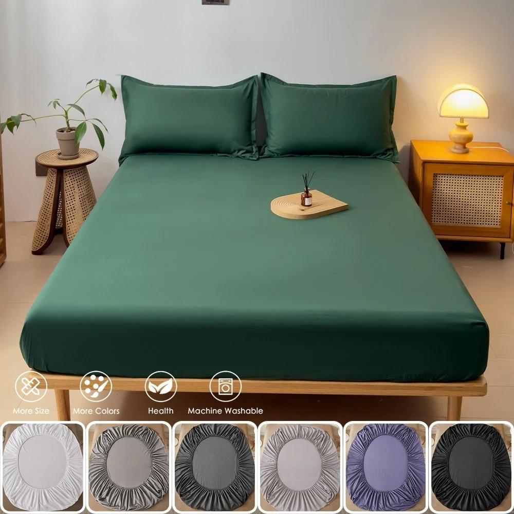 Fitted Sheet Soild Color with Elastic Band Non Slip Adjustable Mattress Cover for Double King Queen Bed
