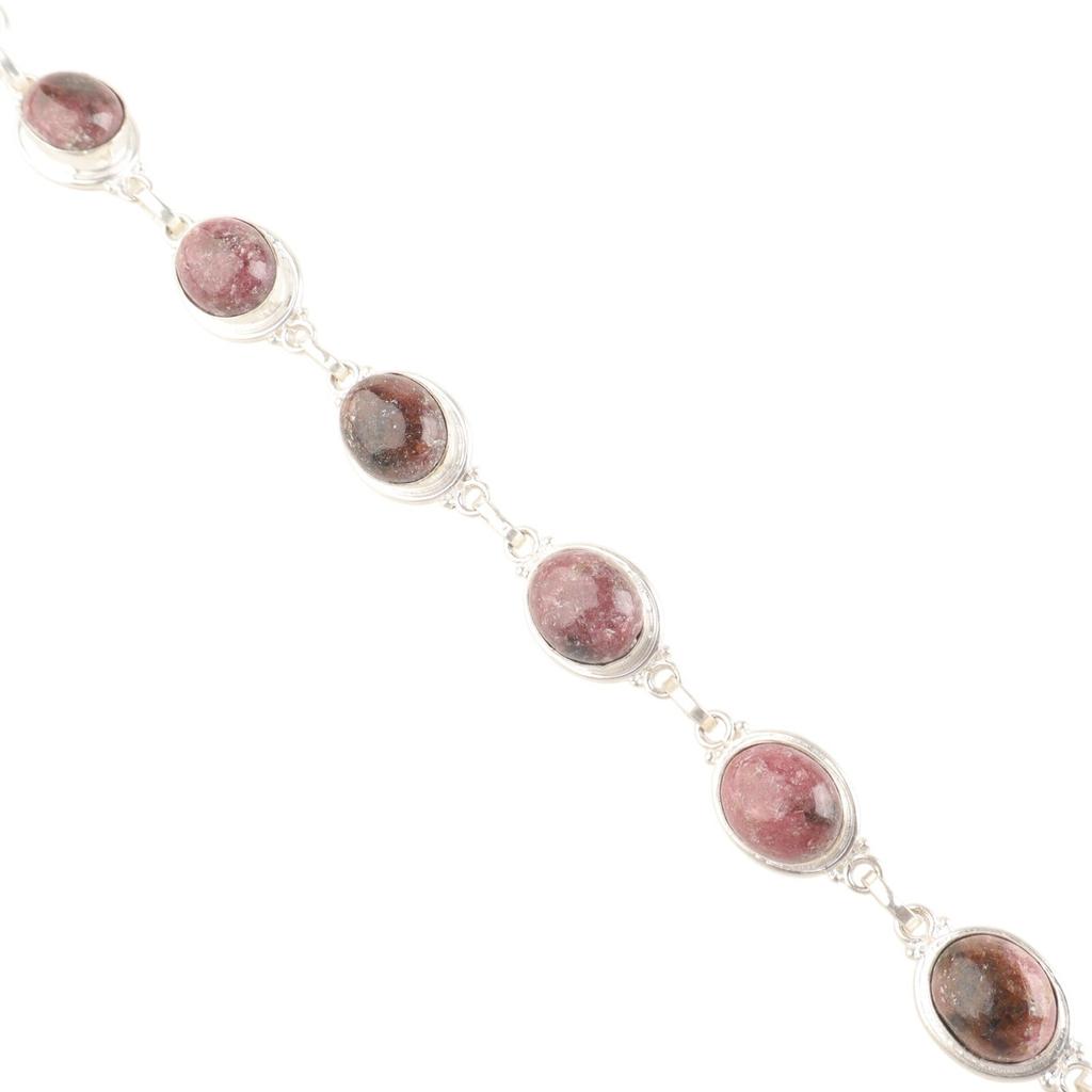 Natürlicher ovaler schwarzer Rhodonit Edelstein 925 Sterlingsilber handgefertigtes Armband 8,5" RB-3-22