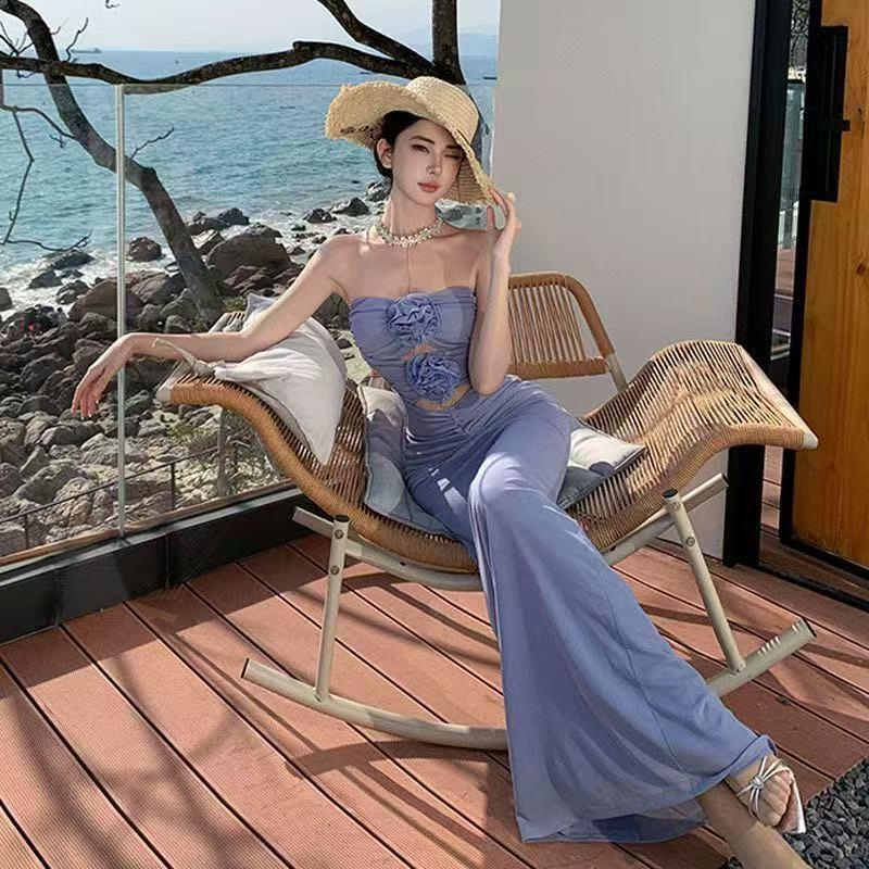 Elegant Slim Fit Purple Mesh Low-Cut Summer Dress Small фиолетовый