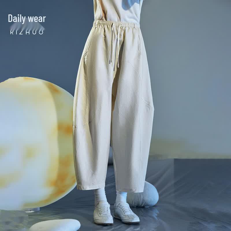Rizhuo Women s Cotton Linen Harem Casual Cropped Pants XL