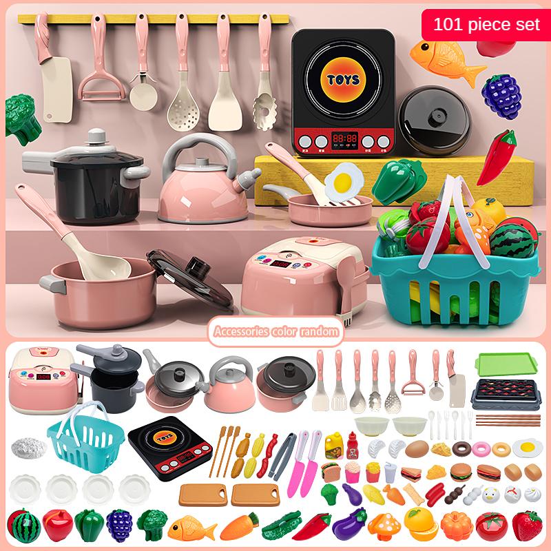 Children's Play Kitchen Toy Set, Girls' Cooking Mini Kitchenware, Baby Simulation Cutting Fruits