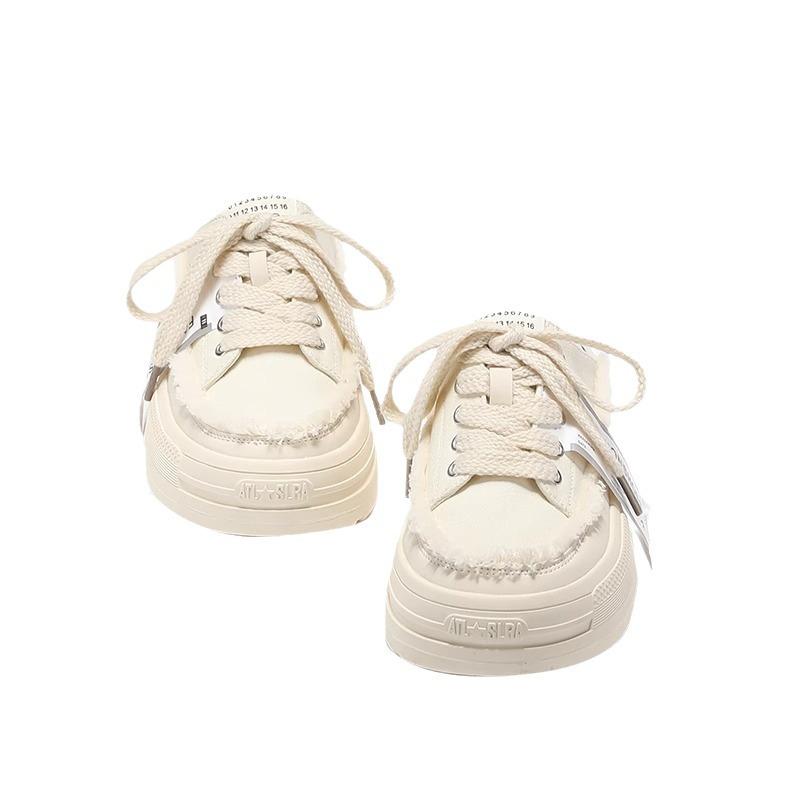 Yiyuan one-pedal biscuit bag head half slippers women's 2025 summer new thick-soled heightening beggar canvas casual shoes