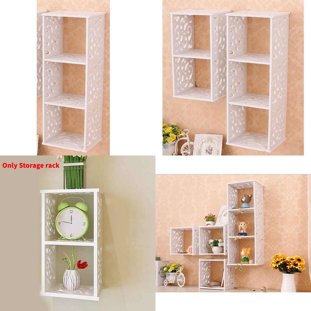 Wooden Grid Wall Shelf With Multiple Compartments For Home Bedroom Storage Solution