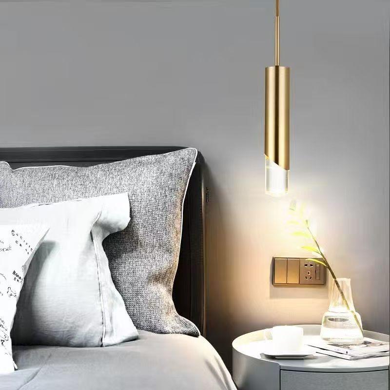 Bedroom Bedside Pendant Light, Modern Minimalist Cylindrical Minimalist Electroplated Long Line Pendant Light