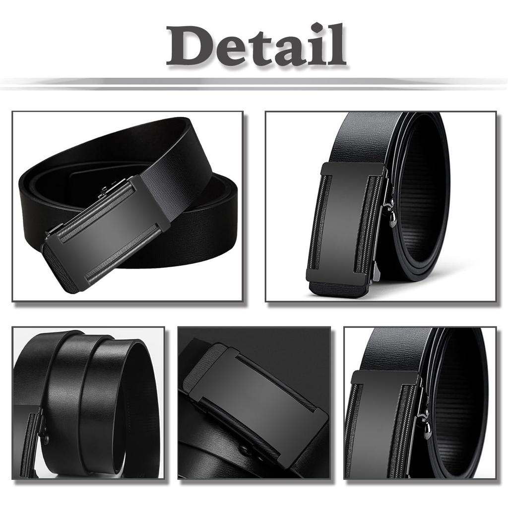 [White Fang] Belt, Automatic Buckle, Genuine Leather, Business, Casual, Alloy, Simple, Gift, Formal, Men's BTA430 (Black)