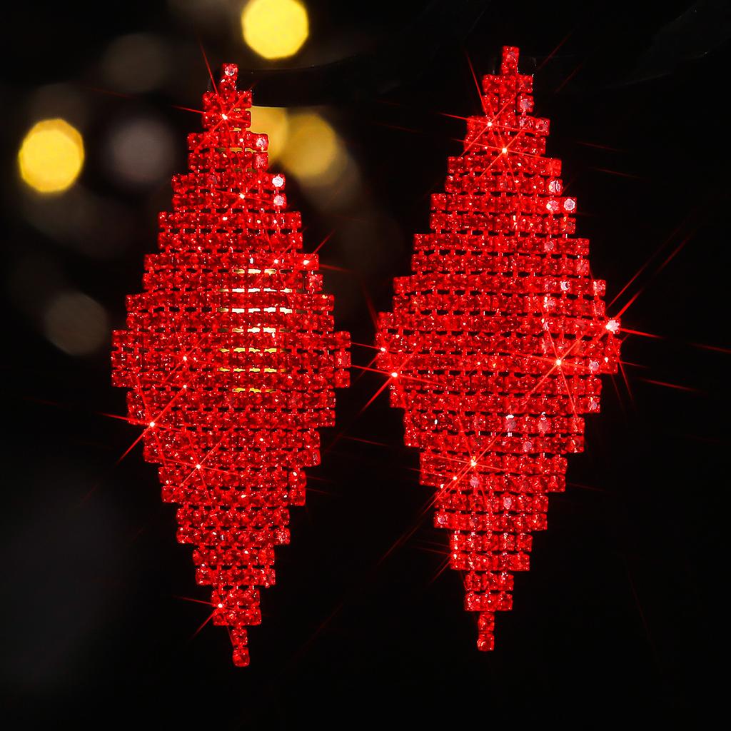 Electrophoresis Red Long Earrings Anti-Allergy High-Grade Delicate Crystal Earrings Women's Earrings 1 Pair