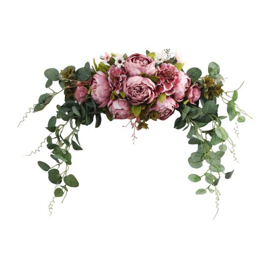 Artificial Peony Flower Swag with Green Leaves Wedding Party Arch Flower Welcome Sign Decorative Floral Swag Door Lintel Wall Window Decor