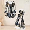 Women Plus Size White Navy Blue Printed V Neck Three Quarter Sleeve Flared Top Flared Pants Two Piece Set