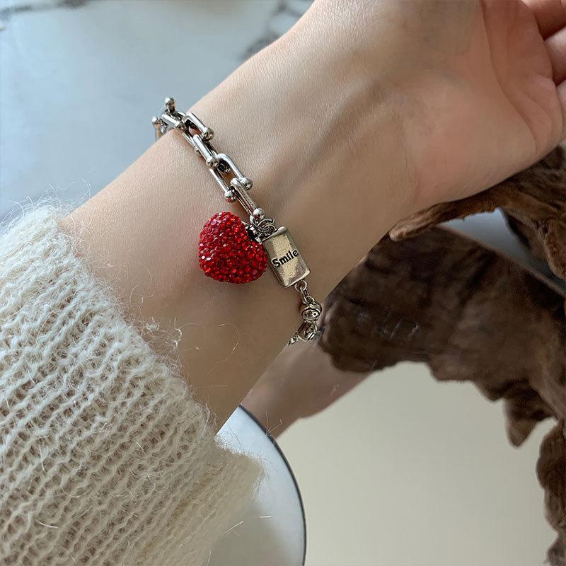 FOXANRY Silver Color Thick Chain Bracelets for Women Trendy Elegant Charming Sparkling Strawberry Zircon Party Jewelry